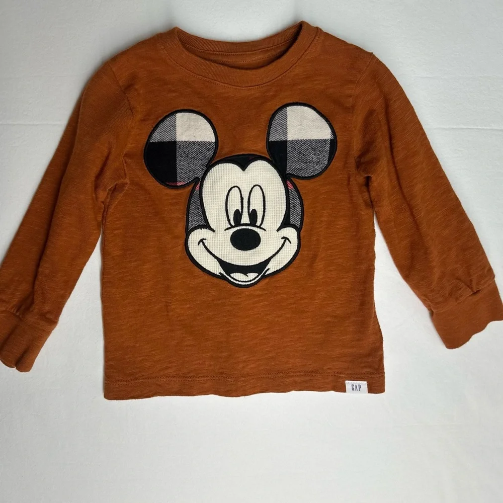 GAP Kids Rust Mickey Mouse Long Sleeve Tee size 2 - Picture 1 of 6